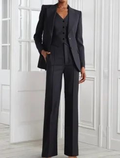 Jumpsuit / Pantsuit 3 Piece Pantsuit Mother of the Bride Tailored Blazer Set Elegant Vintage Simple V Neck Peak Lapel Floor Length Long Sleeve with Buttons