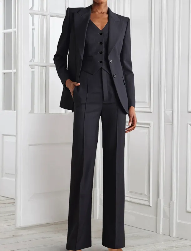 Jumpsuit / Pantsuit 3 Piece Pantsuit Mother of the Bride Tailored Blazer Set Elegant Vintage Simple V Neck Peak Lapel Floor Length Long Sleeve with Buttons