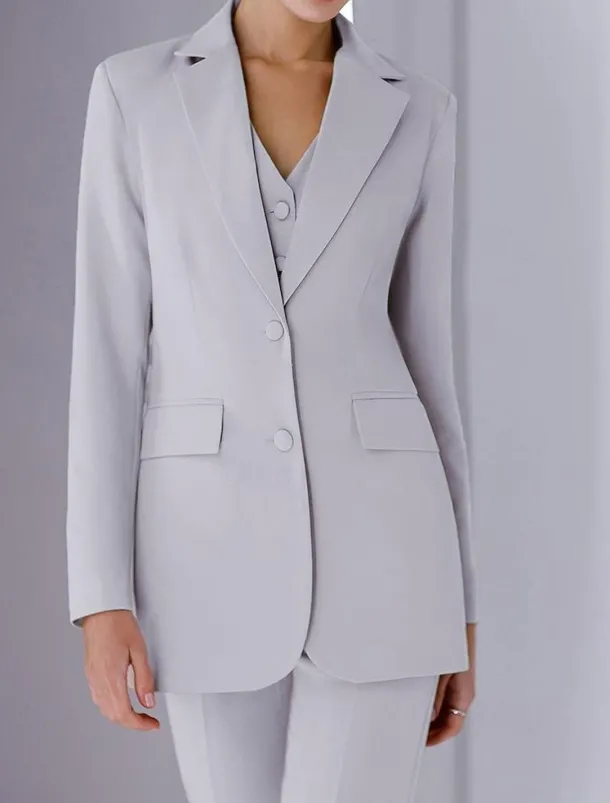 Jumpsuit / Pantsuit 3 Piece Pantsuit Mother of the Bride Tailored Jacket Blazer Elegant Vintage Simple Lapel Floor Length Crepe Stretch Fabric Long Sleeve with Buttons