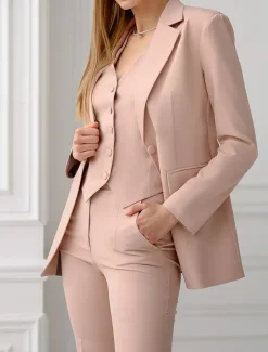 Jumpsuit / Pantsuit 3 Piece Pantsuit Mother of the Bride Tailored Jacket Blazer Elegant Vintage Simple Lapel Floor Length Crepe Stretch Fabric Long Sleeve with Buttons