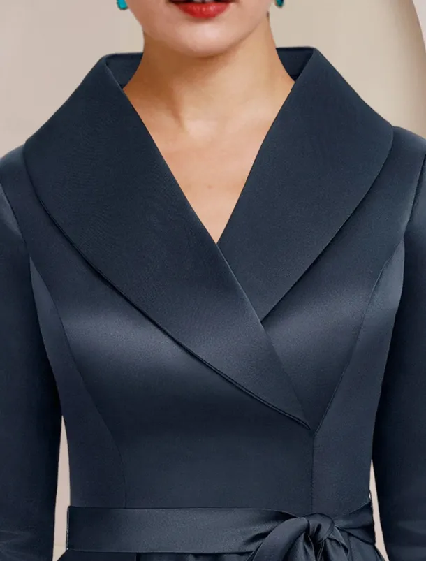 Jumpsuit / Pantsuit Mother of the Bride Tuxedo Formal Wedding Guest Elegant Party Simple Shirt Collar Ankle Length Satin 3/4 Length Sleeve with Bow(s) free custom size