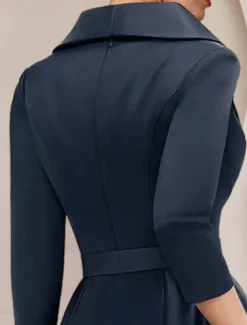 Jumpsuit / Pantsuit Mother of the Bride Tuxedo Formal Wedding Guest Elegant Party Simple Shirt Collar Ankle Length Satin 3/4 Length Sleeve with Bow(s) free custom size