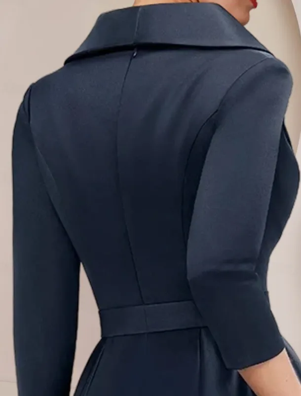 Jumpsuit / Pantsuit Mother of the Bride Tuxedo Formal Wedding Guest Elegant Party Simple Shirt Collar Ankle Length Satin 3/4 Length Sleeve with Bow(s) free custom size