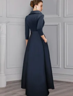 Jumpsuit / Pantsuit Mother of the Bride Tuxedo Formal Wedding Guest Elegant Party Simple Shirt Collar Ankle Length Satin 3/4 Length Sleeve with Bow(s) free custom size