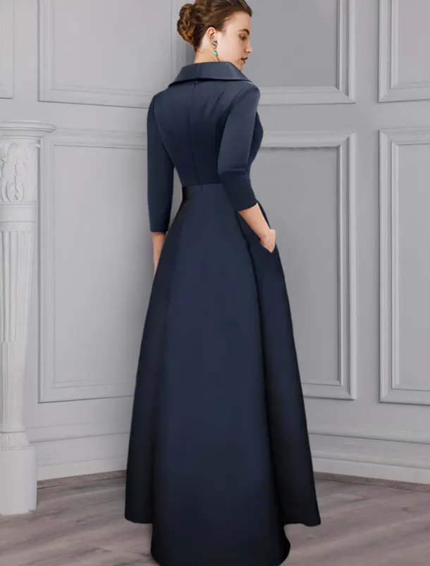 Jumpsuit / Pantsuit Mother of the Bride Tuxedo Formal Wedding Guest Elegant Party Simple Shirt Collar Ankle Length Satin 3/4 Length Sleeve with Bow(s) free custom size