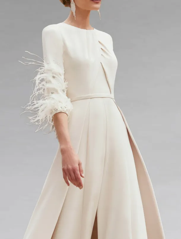 Jumpsuit Formal Wedding Mother of the Bride Elegant Vintage Floor Length Stretch Chiffon Half Sleeve with Race Day Dress