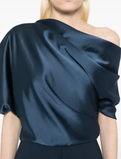 Jumpsuit Mother of the Bride Dress Wedding Guest Simple Minimalist One Shoulder Floor Length Satin Stretch Fabric Short Sleeve with Ruched
