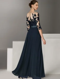 Jumpsuit Mother of the Bride Formal Wedding Guest Elegant Party Scoop Neck Ankle Length Chiffon Lace 3/4 Length Sleeve with Appliques