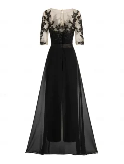 Jumpsuit Mother of the Bride Formal Wedding Guest Elegant Party Scoop Neck Ankle Length Chiffon Lace 3/4 Length Sleeve with Appliques