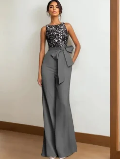 Jumpsuit Mother of the Bride Dress Wedding Guest Stretch Fabric Elegant Floor Length Sleeveless