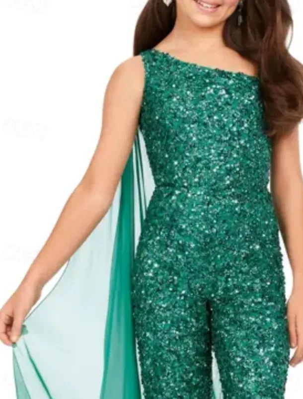 Jumpsuits Ankle Length Flower Girl Dress Chrismas Dress Pageant & Performance Girls Cute Prom Dress Sequined with Solid Color Glitter & Sparkle Fit 3-16 Years dress to impress