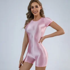 Jumpsuits Dance Costumes Activewear Pole dance Leotard Pink Hobbies / Onesie Pure Color Women's Performance Training Short Sleeve High Polyester