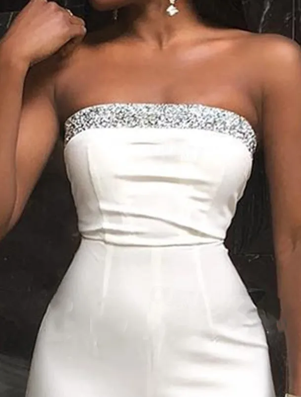 Jumpsuits Elegant Dress Wedding Guest Prom Floor Length Sleeveless Strapless Stretch Fabric with Sequin Pure Color