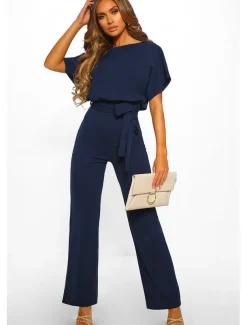 Jumpsuits Elegant Dress Wedding Guest Engagement Floor Length Short Sleeve Boat Neck with Strappy dress to impress
