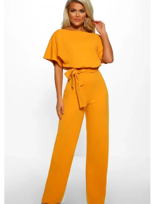 Jumpsuits Elegant Dress Wedding Guest Engagement Floor Length Short Sleeve Boat Neck with Strappy dress to impress