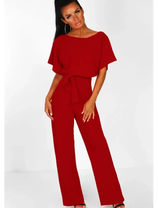 Jumpsuits Elegant Dress Wedding Guest Engagement Floor Length Short Sleeve Boat Neck with Strappy dress to impress