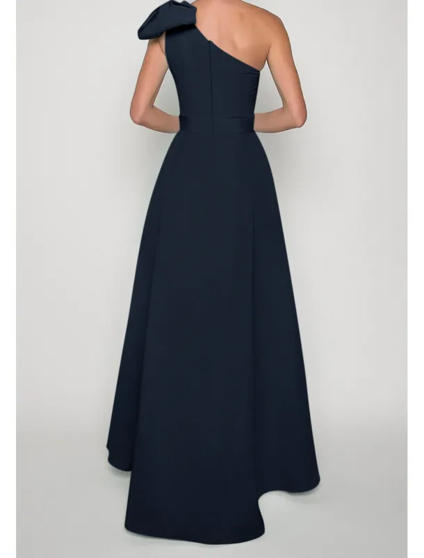Jumpsuits Evening Gown Elegant Dress Formal Wedding Guest Floor Length Sleeveless One Shoulder Convertible Stretch Fabric with Bow(s) Pleats Overskirt
