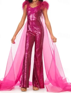 Jumpsuits Floor Length Flower Girl Dress Feather Dress Pageant & Performance Juniors Cute Prom Dress Organza with Feathers / Fur Sparkle & Shine Disco Fit 3-16 Years dress to impress