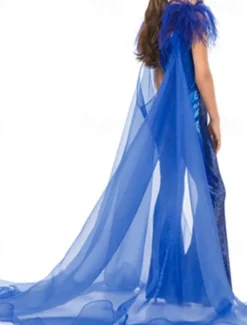 Jumpsuits Floor Length Flower Girl Dress Feather Dress Pageant & Performance Juniors Cute Prom Dress Organza with Feathers / Fur Sparkle & Shine Disco Fit 3-16 Years dress to impress