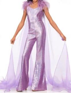 Jumpsuits Floor Length Flower Girl Dress Feather Dress Pageant & Performance Juniors Cute Prom Dress Organza with Feathers / Fur Sparkle & Shine Disco Fit 3-16 Years dress to impress