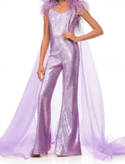 Jumpsuits Floor Length Flower Girl Dress Feather Dress Pageant & Performance Juniors Cute Prom Dress Organza with Feathers / Fur Sparkle & Shine Disco Fit 3-16 Years dress to impress