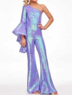 Jumpsuits Floor Length Flower Girl Dress Pageant & Performance Rainbow Unicorn Juniors Cute Prom Dress Sequined with Paillette Sparkle & Shine Disco Fit 3-16 Years dress to impress