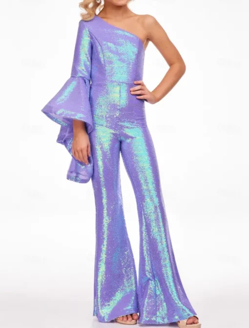 Jumpsuits Floor Length Flower Girl Dress Pageant & Performance Rainbow Unicorn Juniors Cute Prom Dress Sequined with Paillette Sparkle & Shine Disco Fit 3-16 Years dress to impress