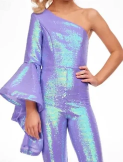 Jumpsuits Floor Length Flower Girl Dress Pageant & Performance Rainbow Unicorn Juniors Cute Prom Dress Sequined with Paillette Sparkle & Shine Disco Fit 3-16 Years dress to impress