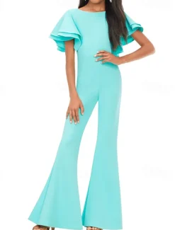 Jumpsuits Floor Length Flower Girl Dress Pageant & Performance Juniors Cute Prom Dress Chiffon with Solid Color Elegant Fit 3-16 Years dress to impress