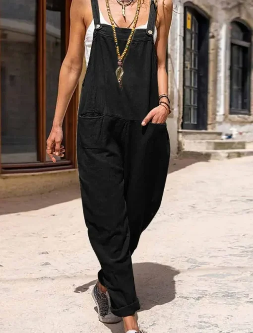 Jumpsuits for Women Summer Utility Overall Patch Pocket Trug Life Solid Color Square Neck Streetwear Daily Vacation Regular Fit Sleeveless Black White Green S M L