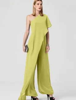 Jumpsuits Sexy Dress Formal Evening Floor Length Sleeveless One Shoulder Fall Wedding Guest Chiffon with Draping