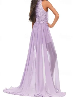 Jumpsuits Sweep / Brush Train Flower Girl Dress Pageant & Performance Frozen Elsa Juniors Cute Prom Dress Chiffon with Draping Elegant Sparkle & Shine Fit 3-16 Years dress to impress