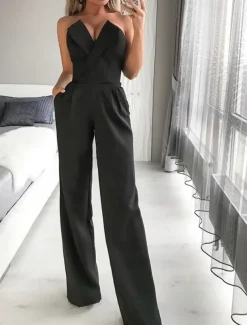 Jumpsuits Wedding Guest Dresses Tuxedo Dress Rompers Dress Party Wear Wedding Party Floor Length Sleeveless Strapless Stretch Fabric with Pocket