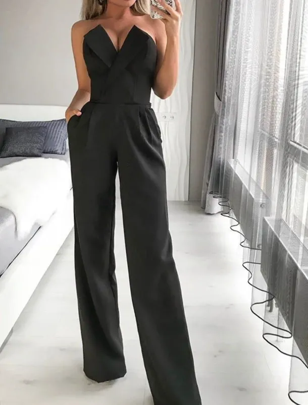 Jumpsuits Wedding Guest Dresses Tuxedo Dress Rompers Dress Party Wear Wedding Party Floor Length Sleeveless Strapless Stretch Fabric with Pocket