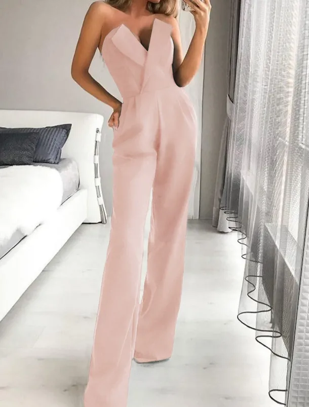Jumpsuits Wedding Guest Dresses Tuxedo Dress Rompers Dress Party Wear Wedding Party Floor Length Sleeveless Strapless Stretch Fabric with Pocket