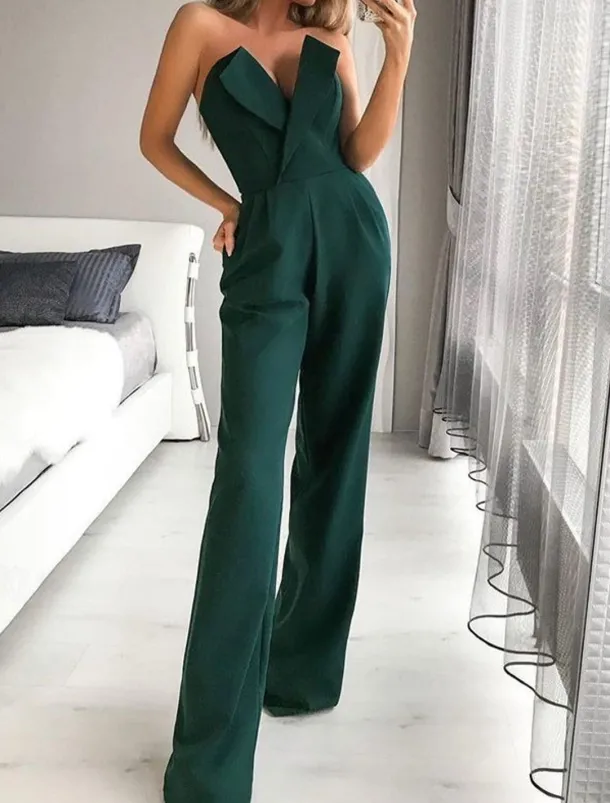 Jumpsuits Wedding Guest Dresses Tuxedo Dress Rompers Dress Party Wear Wedding Party Floor Length Sleeveless Strapless Stretch Fabric with Pocket