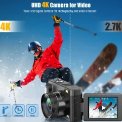4K Digital Camera 48MP Camera Auto Focus Compact Digital Camera with Flash Light Point and Shoot Camera Small Digital Camera