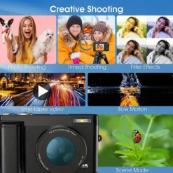 4K Digital Camera 48MP Camera Auto Focus Compact Digital Camera with Flash Light Point and Shoot Camera Small Digital Camera