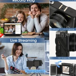 4K Digital Camera 48MP Camera Auto Focus Compact Digital Camera with Flash Light Point and Shoot Camera Small Digital Camera