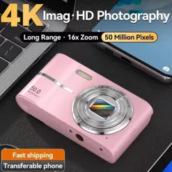 4K Digital Camera 50MP 16X Digital Zoom Camera 2.4-inch IPS Screen Face Detection Flash Camera Motion Detection Timer Camera