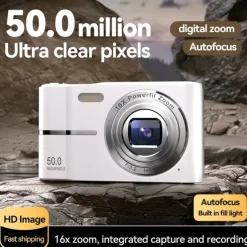 4K Digital Camera 50MP 16X Digital Zoom Camera 2.4-inch IPS Screen Face Detection Flash Camera Motion Detection Timer Camera