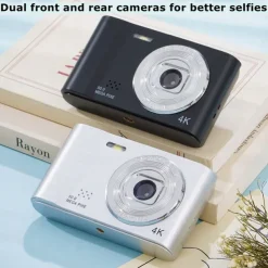 4K Digital Camera Point and Shoot Photography Travel Selfie Camara 2.4inch Screen Entry-Level Gift Compact Digicam Selfie Mini Retro Cam