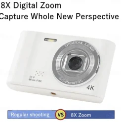 4K Digital Camera Point and Shoot Photography Travel Selfie Camara 2.4inch Screen Entry-Level Gift Compact Digicam Selfie Mini Retro Cam