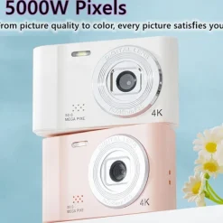 4K Digital Camera Point and Shoot Photography Travel Selfie Camara 2.4inch Screen Entry-Level Gift Compact Digicam Selfie Mini Retro Cam
