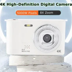 4K Digital Camera Point and Shoot Photography Travel Selfie Camara 2.4inch Screen Entry-Level Gift Compact Digicam Selfie Mini Retro Cam