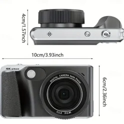 4K Digital Camera with 48MP Video Auto-Focus Anti-Shake 3 TPS Screen Flash 18X Zoom - Portable Travel Camcorder with 32GB Card