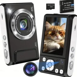 4K Digital Camera with 16x Digital Zoom Dual-Lens Autofocus Point and Shoot Camera Compact Camera for Travel