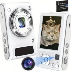 4K Digital Camera with 16x Digital Zoom Dual-Lens Autofocus Point and Shoot Camera Compact Camera for Travel
