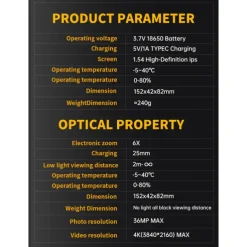 4K Digital Night Vision 300M Full-Dark Viewing Day Night Use 6X Zoom Support 36MP Resolution Photo Taking 4K Video Recording