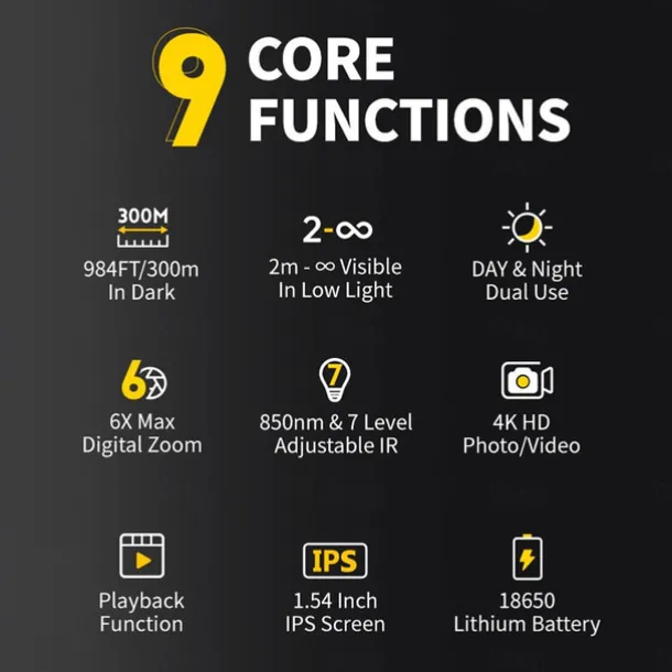 4K Digital Night Vision 300M Full-Dark Viewing Day Night Use 6X Zoom Support 36MP Resolution Photo Taking 4K Video Recording